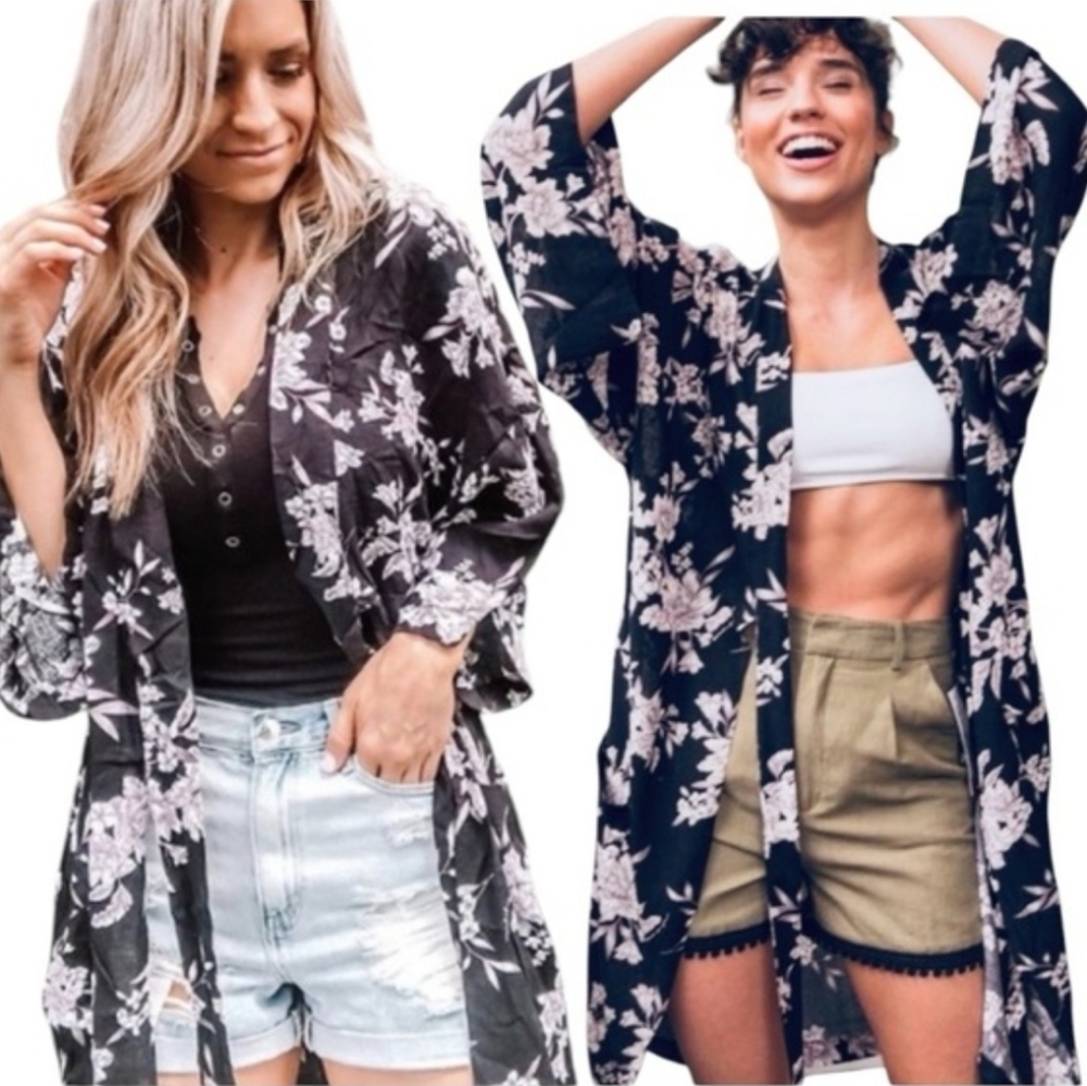 Spiritual Gangster Kimono Maya Robe Cardigan Cover Up Floral One Size Black